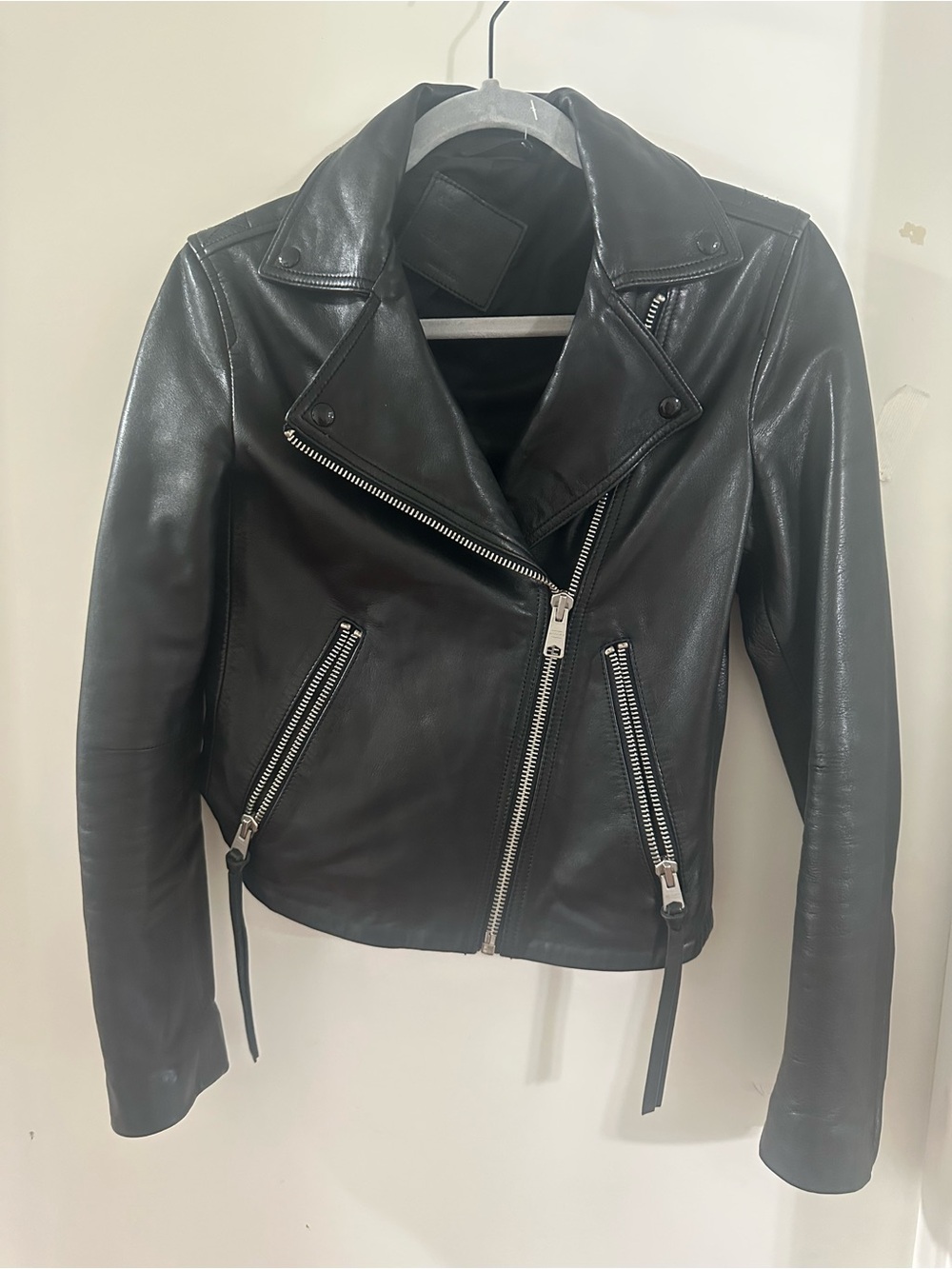 AllSaints Classic Black Leather Moto Jacket - Women